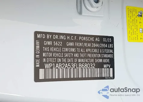 2015 Porsche Macan S z USA, uszkodzony, nr VIN WP1AB2A53FLB68032